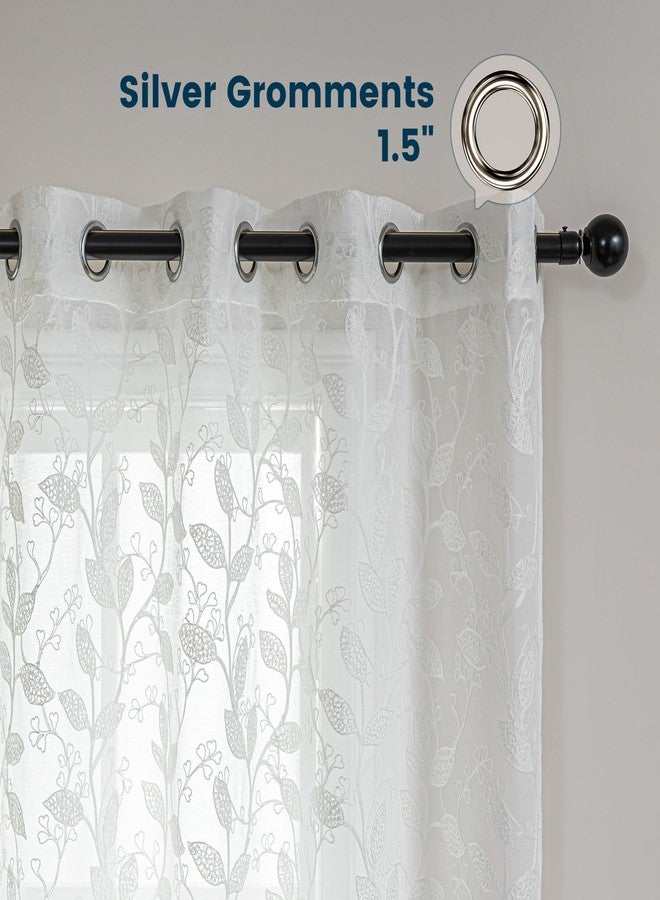 SLEEP ZONE Sheer Curtains for Living Room and Bedroom, Embroidered Sheer Curtains White Sheer Curtain 52 × 95 inches Long of 2 Panels, Off-White Vine - Image 5